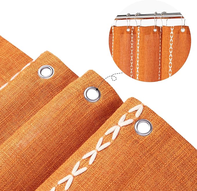 MitoVilla Orange Boho Fabric Shower Curtain, Modern Farmhouse Polyester Linen Shower Curtains for Vintage Rustic Bathroom Decor, Country Tassel Thick Cloth Shower Curtain, 72 x 72