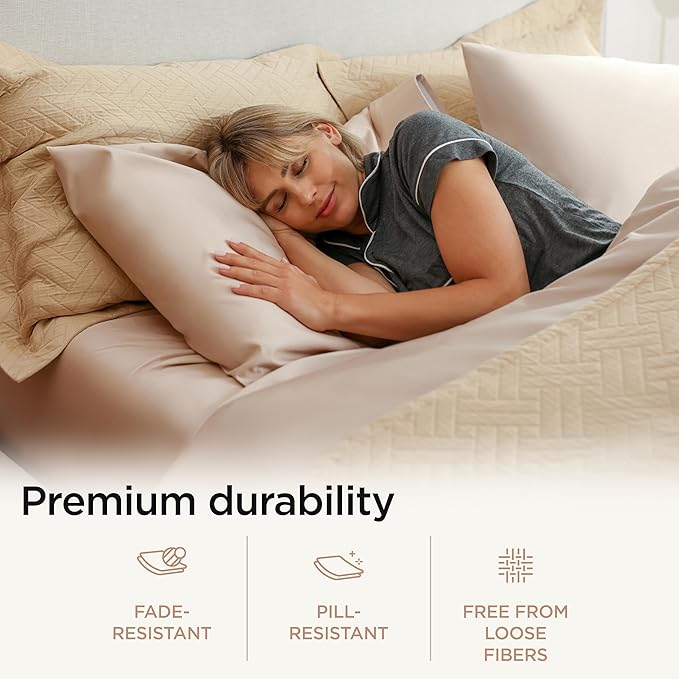 Threadmill Luxury Supima Cotton Sheets, Luxury 1000 Thread Count Soft 100% Cotton Sheets for Full Size Bed, 4 Pc Beige Bed Sheets Full Set, 5-Star Hotel Quality Elasticized Deep Pocket Bed Sheets Set