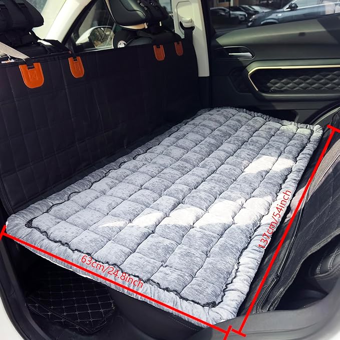 AEEISHOMEREFORM Backseat Pet Bed Mat, Truck Plaid Dog Bed for Car Back Seat, Deluxe Dog Seat Covers, Non-Slip Travel Pet Mat, Fit for Backseat Extenders and Trucks SUVs (Grey, 24.8x54 inch)