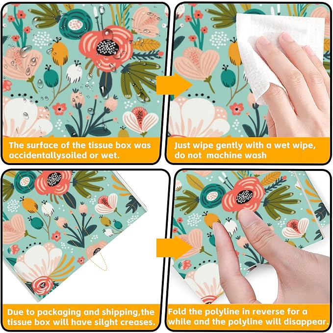 Watercolor Flowers Tissue Box Cover Square,Tissue Box Holder with Belt Bottom,Stylish Leather Napkin Holder for Vanity Countertop,Nightstands,Office Desk,5.2"×5.2"×5.2"