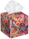 Paisley Floral Tissue Box Cover,PU Leather Tissue Box Holder Square,Modern Home Decoration for Bathroom Living Room Kitchen Office Car,5.2"×5.2"×5.2"