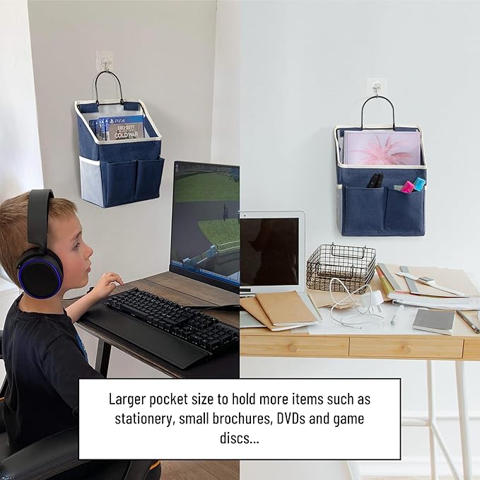 HZZTY BRNY 2pcs Wall Hanging Storage Bag, Small Door Closet Linen Fabric Pockets Organizer, Waterproof Multi Functional for Living Room Bedroom Bathroom Kitchen RV Camper with Hooks All Navy