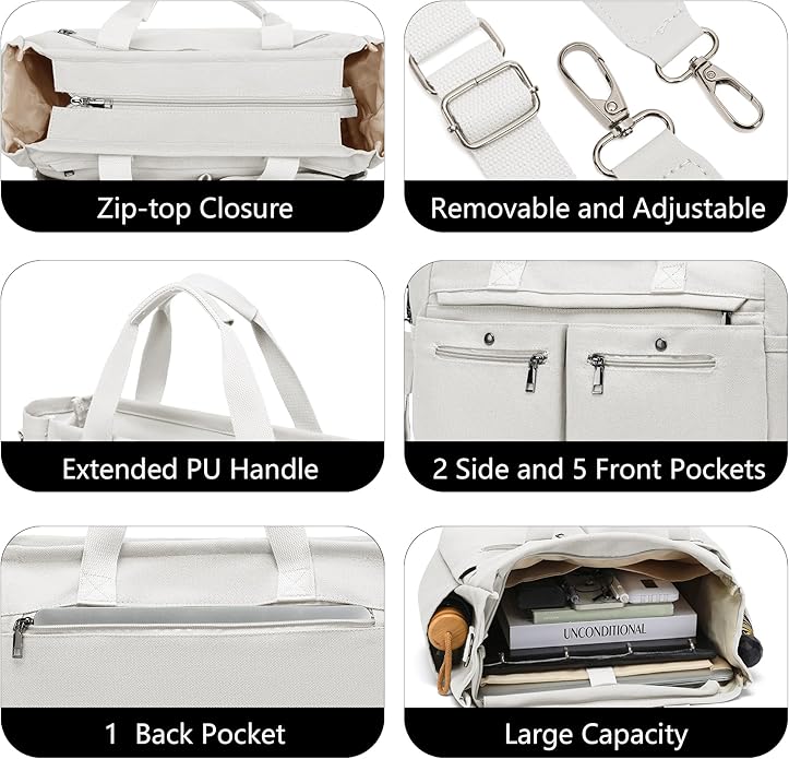 Women's Large Canvas Tote Bag Set (2PCs) - Ideal for Laptop, Hobo, Crossbody, Handbag, Travel, Gym & Work