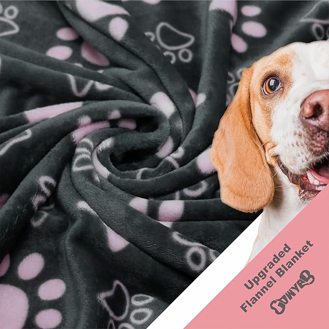 Gowyeg 1 Pack 3 Dogs Blankets for Large & Medium Dogs Washable, Super Soft Fluffy Premium Fleece Pet Blanket Flannel Throw for Dog Puppy Cat Paw Dog Products, Grey Pink, 41x31 inch