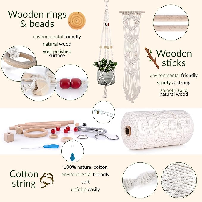 MIGO Creates Macrame Kits for Adults Beginners with 126 Macrame Supplies and 7 Projects E-Book: DIY Macrame Kit with 165 Yards Macrame Cord and Craft Supplies & Materials to Start Macrame!