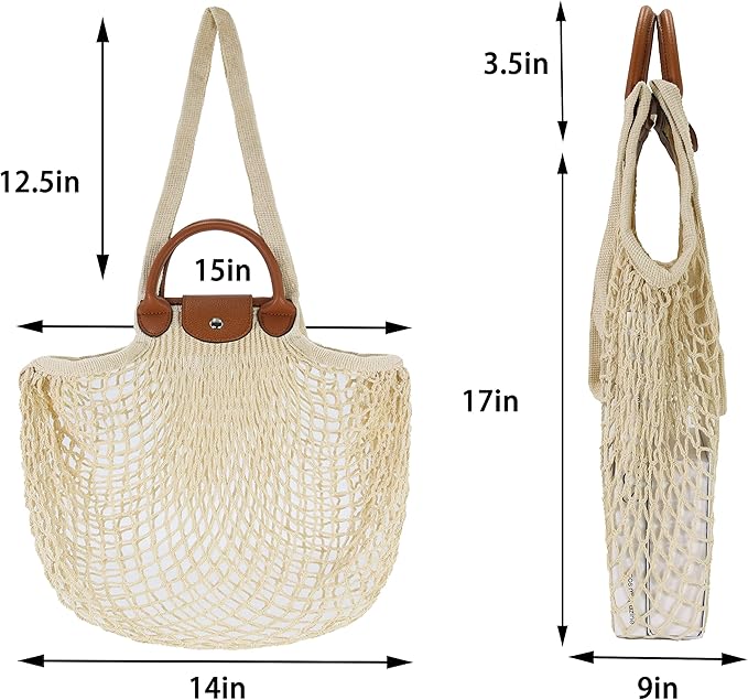 Hibala Woven Bag for Women, Fishing net bag,Straw Mesh Tote Bag, Beach,Hobo Bag, Foldable Large Capacity