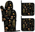 Mushroom Forest Plant Oven Mitts and Pot Holders,Dragonfly Heat Resistant Oven Mitts Gloves and Pot Holder for Home Kitchen Decorations Cooking Baking BBQ Gifts,Set of 4