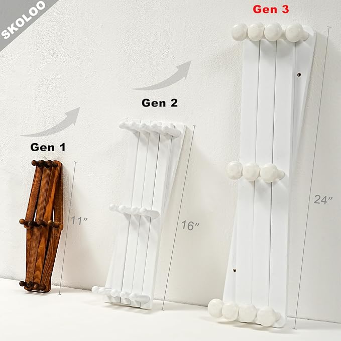 SKOLOO Large Hat Rack for Wall, Wooden Accordion Wall Hanger, Modern, Expandable Coat Hooks, Hat Display Rack for Home, Office, and Studio, 14 Peg, White
