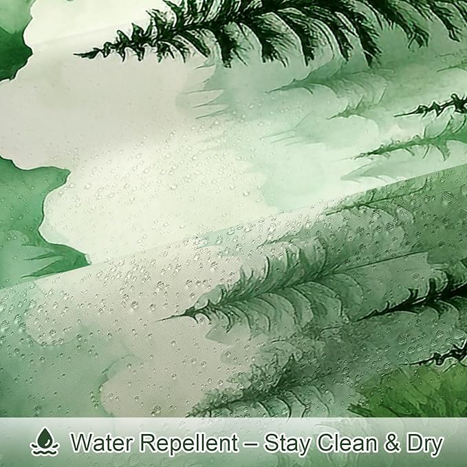 Litabel Green Long Misty Pine Forest Shower Curtain 72 x 78, Mountain Foggy Woodland Scenery Tree 78 Inch Long Shower Curtains for Bathroom, Abstract Waterproof Nature-Themed Decor