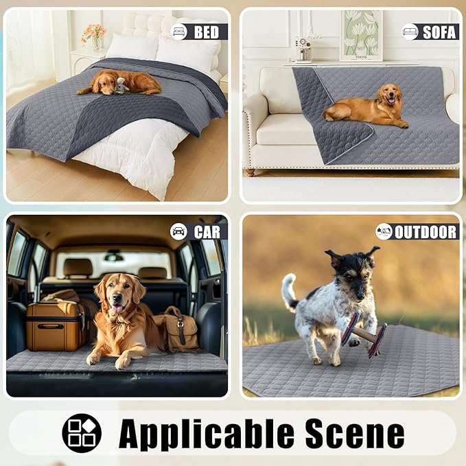 Smiry Waterproof Dog Bed Cover Blanket, Soft Reversible Pet Blanket, Washable Leakproof Cats Dogs Couch Cover for Sofa, Couch, Furniture, Plaid (82x120 Inch, Grey/Dark Grey)