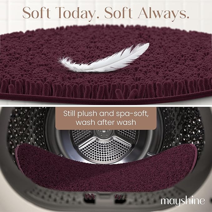 MAYSHINE Round Area Rug Set for Bathroom | Soft Plush Chenille Bath Mat, Water Absorbent Non-Slip Bathroom Rug | Washable Shag Carpet for Shower, Bedroom, or Home Décor | 36"x36" Round | Burgundy