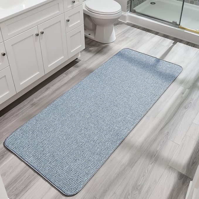 Bosap Bath Mat,Ultra Thin Bathroom Runner Rugs,Large Bath Mats for Bathroom,Quick Dry,Non-Slip,Machine Washable,Low Pile,Bath Rug,Shower Outside,Sink,Home Decor Accessories.Blue,3'x5'(36x60inch)