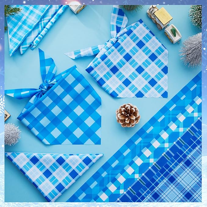Abbylike 50 Pcs Winter Plaid Dog Bandanas Bulk Blue Bandanas for Dogs Triangle Kerchief Bibs Scarf Set for Pet Winter Costume Photo Props Accessories Pet Shops (31.5 x 21.7 x 21.7 Inch)