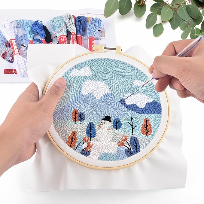 ERKOON Punch Needle Kit Adults Beginners, DIY Easy Landscapes Embroidery Set for Starter Art Craft, Needling Punch Project with Patterns, Tools, Yarns, Hoop, Instruction (Winter)
