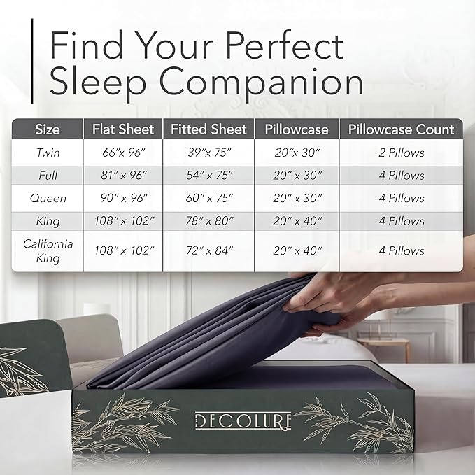 DECOLURE 100% Viscose Derived from Bamboo Sheets Queen Size - Luxury 6 Pc Naturally Cooling Sheets, Ultra Soft Bed Set - Deep 17" Pockets, Durable Double Stitching, Oeko Tex Standard (Grey)