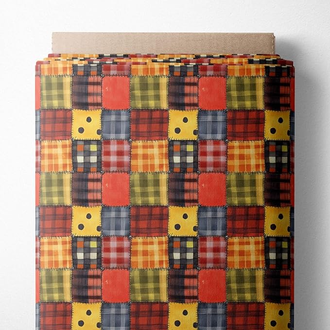 Harvest Plaid Patchwork Cotton Fabric Panel 61 × 36.6 Inches, Cozy Fall Checkered Print Cotton 140 GSM, Pre-Cut Sewing Fabric for Quilting, Crafts & Home Decor (USA Size)