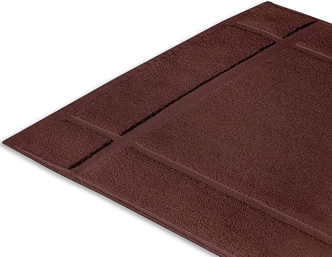 Ample Decor 100% Cotton Bath Mats 34 x 20 Inches, Quick Dry, 1350 GSM Banded Border Shower Bathroom Floor Mat, Not Bathroom Rug - Brown, Pack of 6