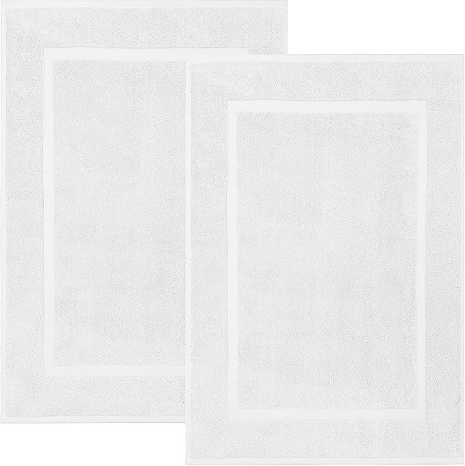 RIVERSIDE Bath Mat Set of 2 - White Bath Mats 21x34 Inches, Not a Bathroom Rug, 100% Ring Spun Cotton, Super Soft & Highly Absorbent Bathroom Floor Mats
