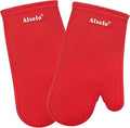 Oven Mitts Heat Resistant Silicone Kitchen Gloves for 550 Degrees with Waterproof and Non-Silp, Set of 2 Oven Gloves for Baking Cooking Barbecue Microwave Machine Washable (Red, 2)