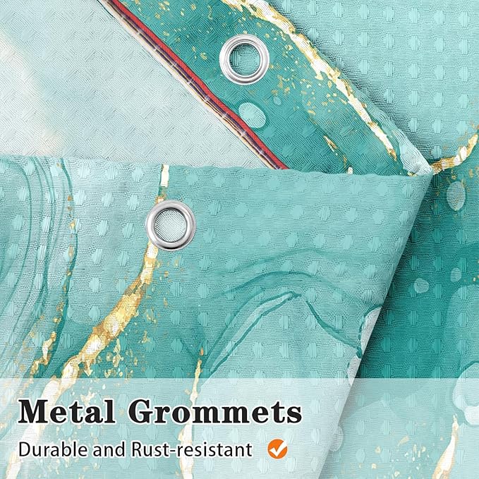 Culudea Mint Green Marble Gold Shower Curtain Set, Teal Turquoise Blue Abstract Bathroom Window Waterproof Shower Curtain Set for Bathroom Decor