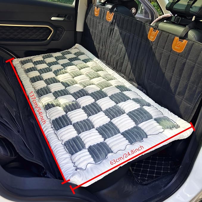AEEISHOMEREFORM Backseat Pet Bed Mat, Truck Plaid Dog Bed for Car Back Seat, Deluxe Dog Seat Covers, Non-Slip Travel Pet Mat, Fit for Backseat Extenders and Trucks SUVs (Bluegrey&White, 24.8x54 inch)