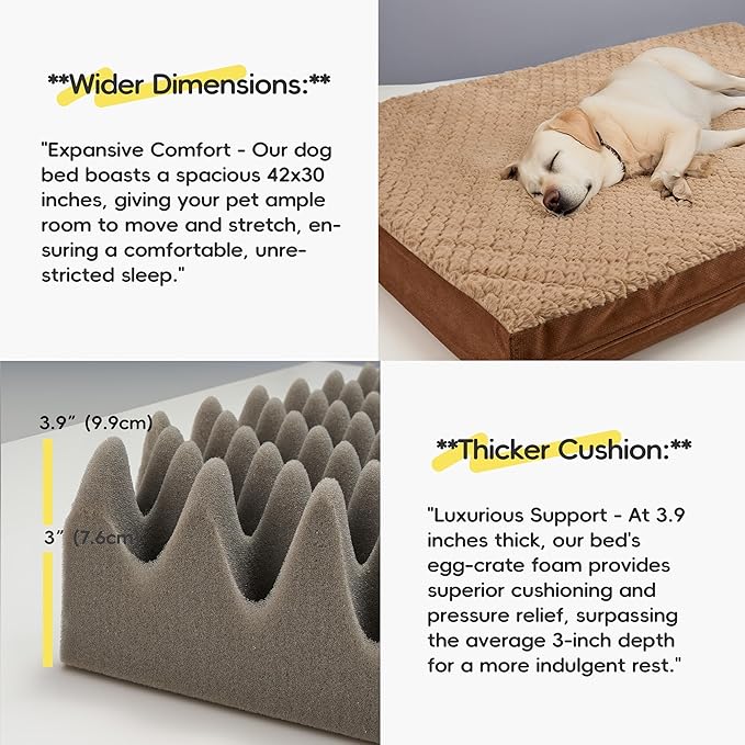 Sytopia Indestructible 42" Dog Bed for Large Dogs – Waterproof, Washable, Removable Cover, Thick Orthopedic Support, Durable Multi- Size Comfort Clearance Indoor Flat Dog Bed