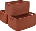 3 Pack Large Storage Basket for Organizing, 17.5"x13.5"x7.5" Woven Basket for Shelves, Closet Cube Storage Bins with Wrapped Handle, Cotton Rope Baskets for Kitchen, Clothes, Toys(Oxide Red)