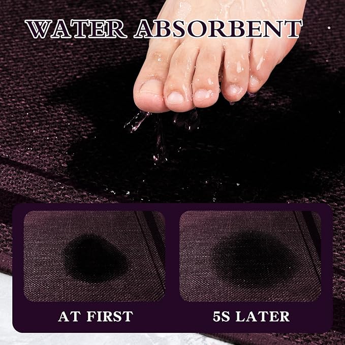 chakme Bathroom Rugs Mat 24x17, Ultra Thin Non Slip Bath Mat Small Quick Dry Absorbent Bath Mat for Bathroom Floor, (Dark Purple, 24"x17")