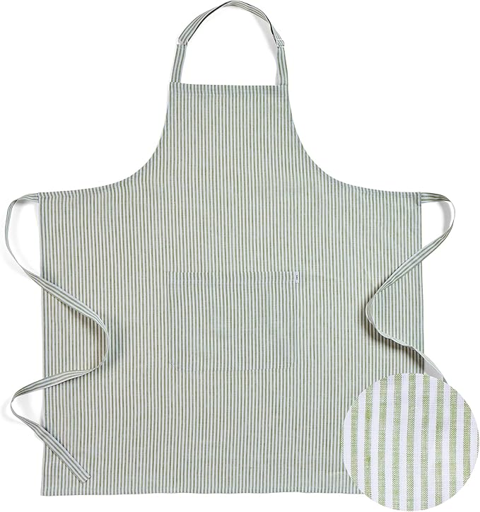 Solino Home 100% Pure Linen Apron for Women & Men - Full Midi Bib Apron Adjustable Neck Strap with Center Pockets for Kitchen