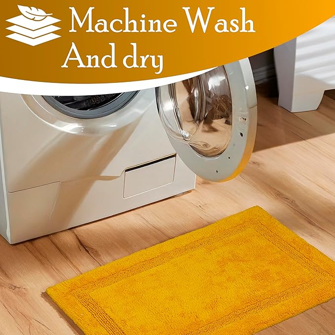 C23 Luxury 2200 GSM Heavyweight Bath Mat Pack of 2 Tufted Cotton 20"x32" & 16"x24" Mustard Yellow Thick & Plush Bathroom Rugs Ultra-Absorbent, Quick Dry, Anti-Slip Natural Latex Back, Machine Washable