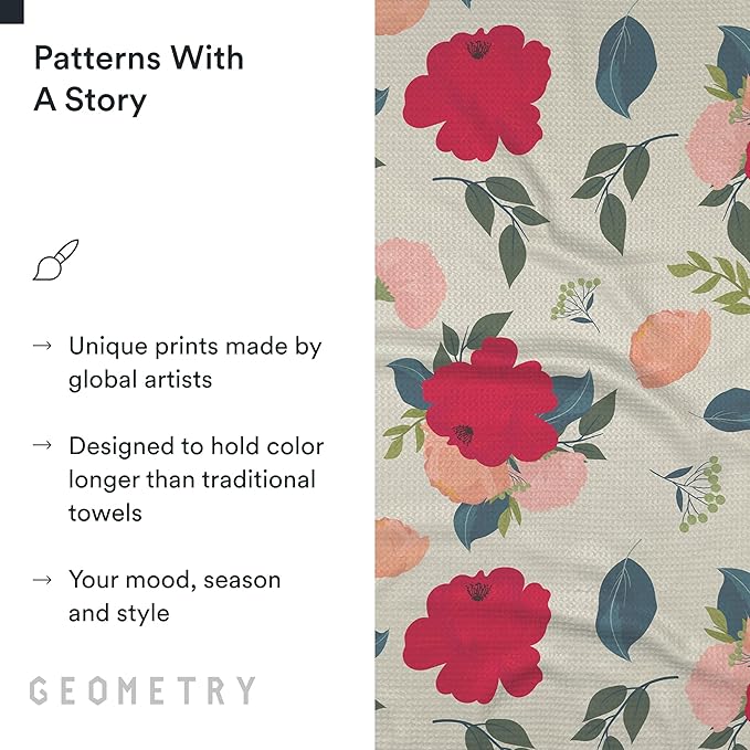 GEOMETRY Kitchen Tea Towels - Quick Dry Microfiber Dish Towels for Kitchen Roses for You, 18" x 30" 2 Pack