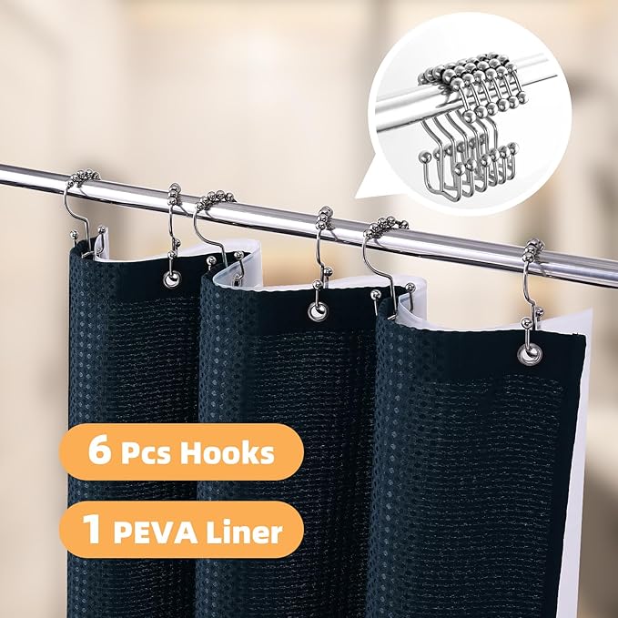 LaCyan 3 in 1 Waterproof Waffle Weave Shower Curtain and Clear Liner Set with 6 Stainless Steel Hooks Double Sided for Bathroom 72 Inches Heavy Duty Polyester Fabric Shower Curtains 36x72