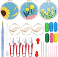 Woohome Punch Needle Kit Included Plastic Hoops, Punch Needle Cloth, Color Yarn and Punch Needle Tools for Adults, Beginners (Tulips and Sunflowers)