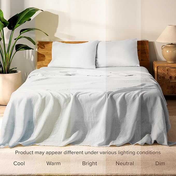 Bare Home King Sheet Set - Luxury 100% European Linen - Deep Pockets - Easy Fit - 4 Piece Set - Bedding Sheets & Pillowcases (King, Glacier Grey)