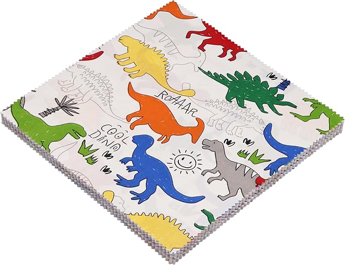Hanjunzhao Dinosaur Cotton Fabric Squares 10x10, Dinosaurs Layer Cake Fabric Clearance for Quilting 10 inch, Layer Cakes 10 inch Squares for Quilting, Baby Boy Blanket, Room Decor, and Crafts