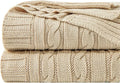 NTBAY 100% Pure Cotton Cable Knit Throw Blanket, Super Soft Warm 51x67 Knitted Throw Blanket for Couch, Sofa, Chair, Bed - Extra Cozy, Machine Washable, Comfortable Home Decor, Khaki