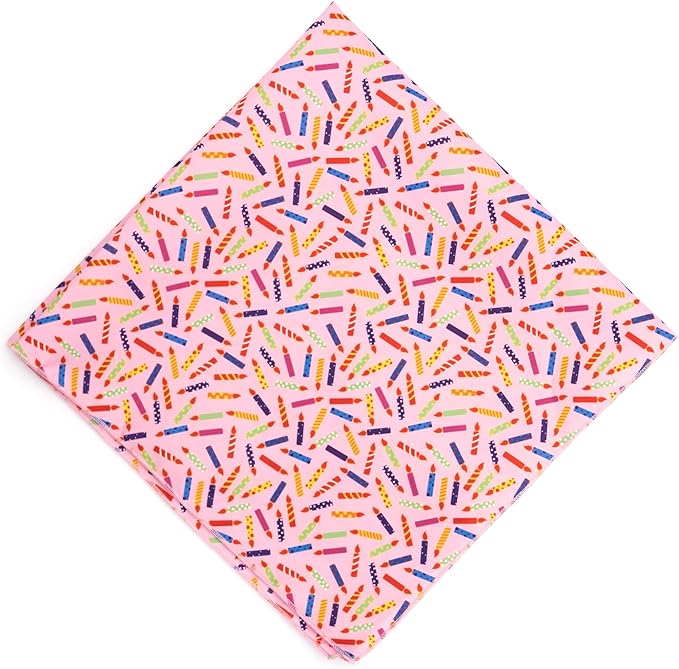 THE WORTHY DOG Classic Tie-Ir Dog Bandana – Soft Cotton Flannel Square Pet Bandana, It's My Birthday Pattern, Pink, Small
