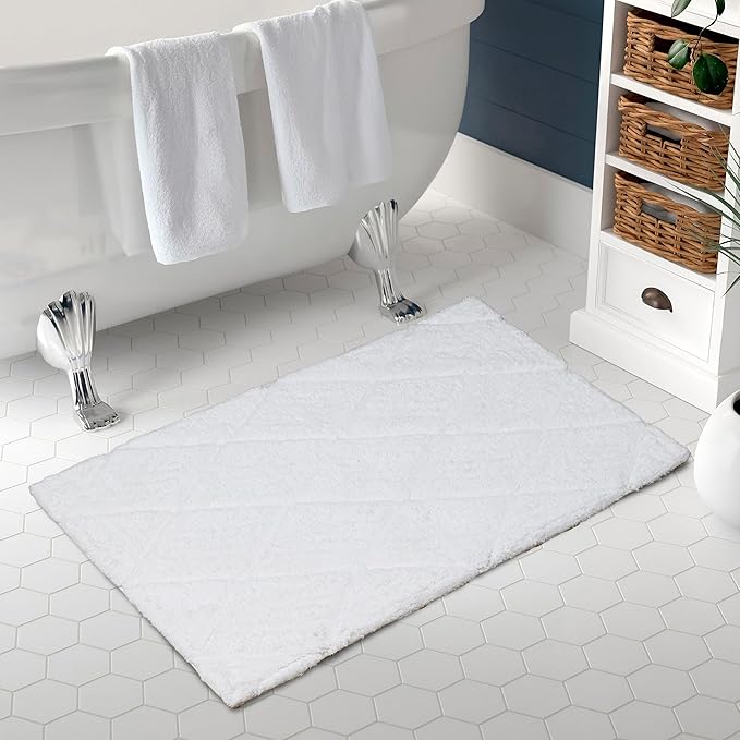 C23 Luxury 2200 GSM Heavyweight Bath Mat | 100% Tufted Cotton | 20"x32" White | Thick & Plush Bathroom Rug | Ultra-Absorbent, Quick Dry, Anti-Slip Natural Latex Back, Machine Washable, 1 Piece