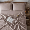 LBRO2M 100% Linen Sheet Set 16" Deep Pocket Full Size,Bed Sheets 4 Piece Sets,Solid Color Natural Flax Bed Sheets Soft Breathable Bedding, All Season (Full, Mauve Desert)