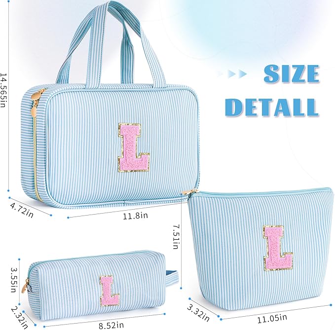 Fystdtote Birthday Gifts for Women - Birthday Gifts Idea for Her Friends Female Teacher | Personalized Cute Cosmetic Bag for Girlfriend | 3 Pieces Toiletry Makeup Pouch - Blue L