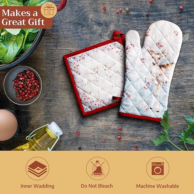 Maison d' Hermine Pot Holders 100% Cotton Heat Resistant Potholders 8" x 8" Hot Pads with Loop for Thanksgiving Christmas Decorations BBQ Cooking Handling Hot Pans (Pack of 1, Fairy Tale Forest)