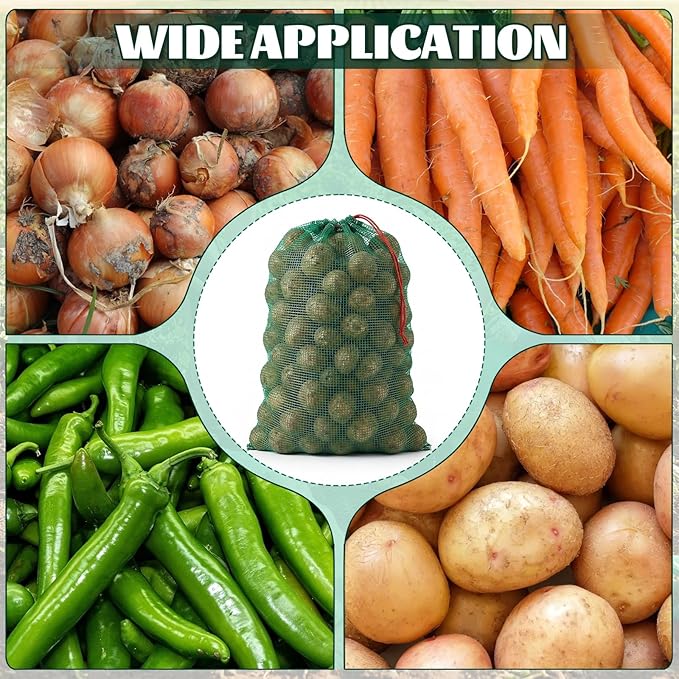 50Pcs Extra Large Mesh Produce Bags 31'' x 20'' Reusable Vegetable Storage Bags Sacks Breathable Drawstring Fresh Produce Storage Bag for Onions, Potatoes, Citrus, Vegetables, Holds up to 50 Lb, Green