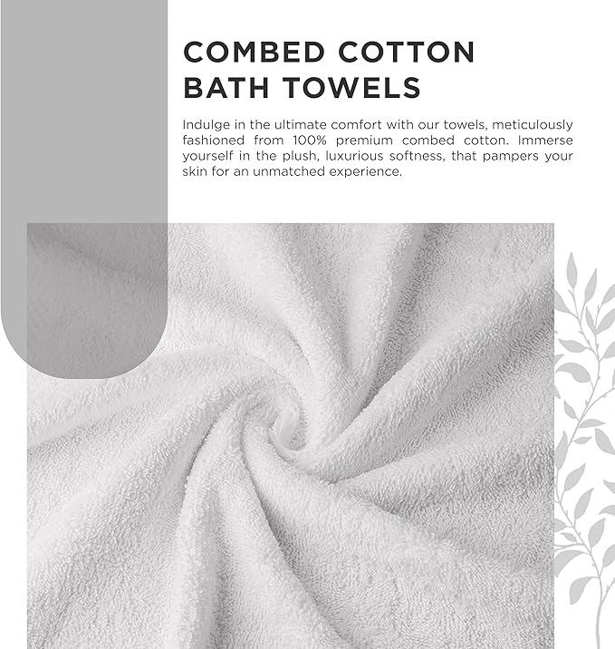 Villa Celestia 600 GSM 100% Cotton Bath Towels, White, Set of 4, Highly Absorbent, Plush, Soft, Quick Dry, 4 Pieces Combed Cotton Luxury Towels for Hotels, Spa, Salon, Bathroom, Dorm, Pack of 4