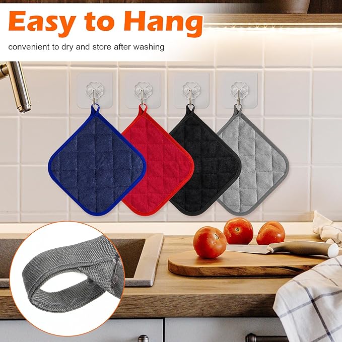 24 Pcs Pot Holders for Kitchen Set - Heat Resistant Hot Pads for Kitchen, 7.1x7.1 Inch Cotton Blend Quilted Potholders (4 Colors)