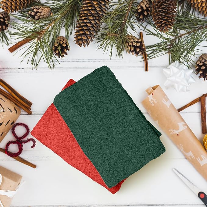 RIVERSIDE 24 Pack Christmas Washcloths Set - 100% Cotton [12x12 Inches] - Soft, Quick-Dry & Highly Absorbent Face Towels - Perfect for Bathroom, Gym, Hotel, Spa & Travel - Red Hunter Green