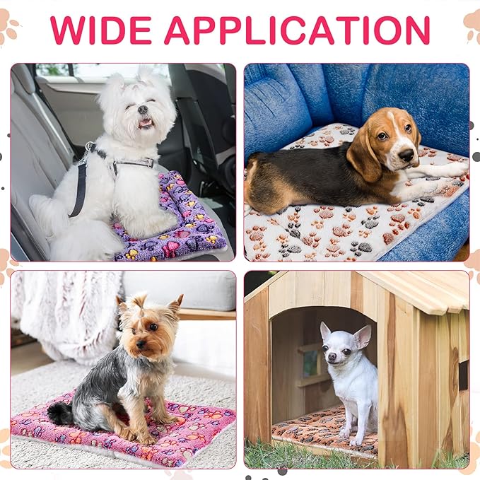 Tuanse 4 Pack Ultra Soft Dog Cat Bed Mat with Cute Prints Reversible Fleece Dog Crate Kennel Pad Cozy Washable Thickened Hamster Guinea Pig Pet Bed Mat for Small Animals(23 x 18 Inches,Vivid Color)