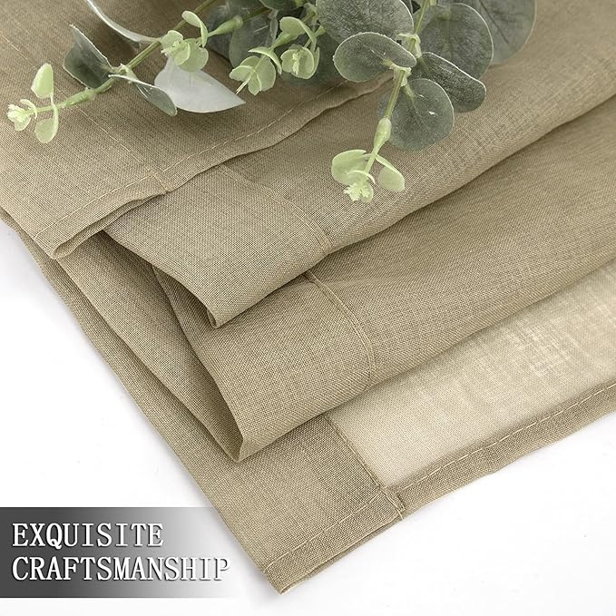 Tollpiz Short Sheer Curtain Living Room Linen Textured Curtains Sheer Light Filtering Voile Rod Pocket Curtain for Bedroom, 38 x 54 inches Long, Taos Taupe, Set of 2 Panels