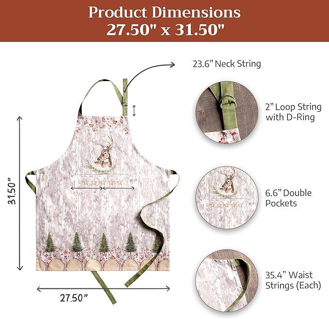 Maison d' Hermine 100% Cotton Apron for women with Pocket Kitchen Chef Apron for Men Cooking Gardening Server Waitress