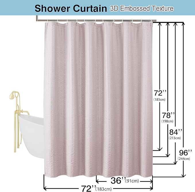 Aiyufeng Moga Pink Shower Curtain 84 Inches Long, 3D Embossed Textured Fabric Shower Curtain for Bathroom - Soft Cloth & Hotel Spa Luxury, Machine Washable, 72X84, Pink