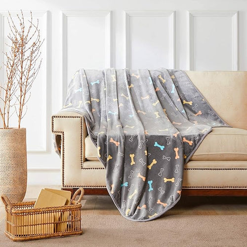 Allisandro Luxurious Dog Blanket, 350 GSM Super Fuzzy Microplush Fleece Pet Blankets for Small Medium Large Dogs and Cats, Grey Bone, 32 x 24 Inches